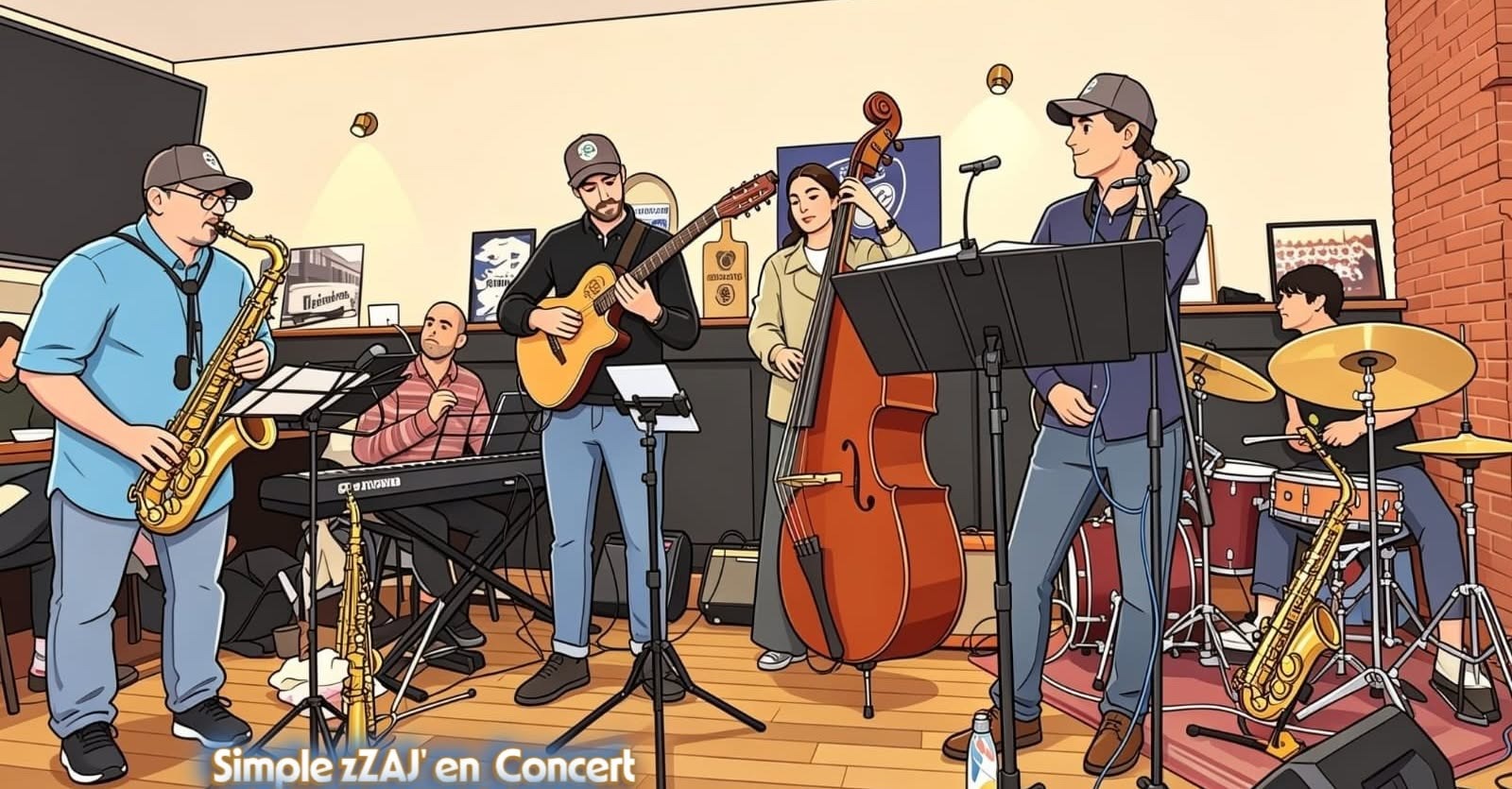 Illustration du sextet Simple Zzaj’ en concert : bandeau « Simple zZAj’ en Concert »